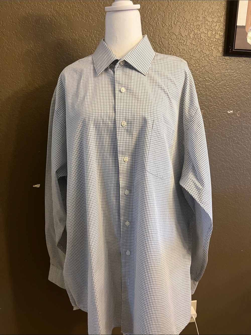 Kenneth Cole Reaction Light Blue & gray Micro-Check Dress Shirt